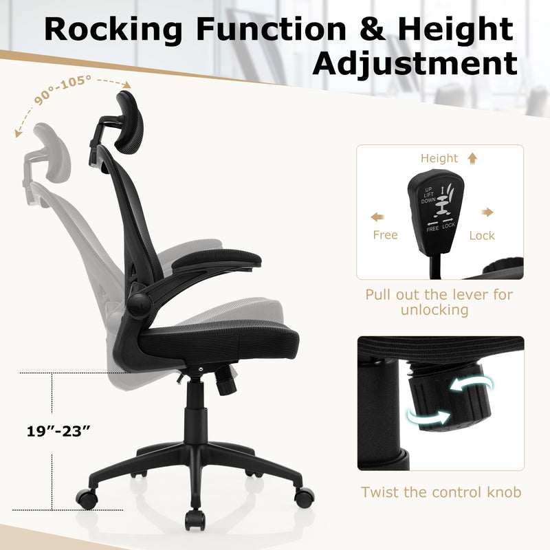 Ergonomic Mesh Office Chair with Adjustable Height for Home Office-Black