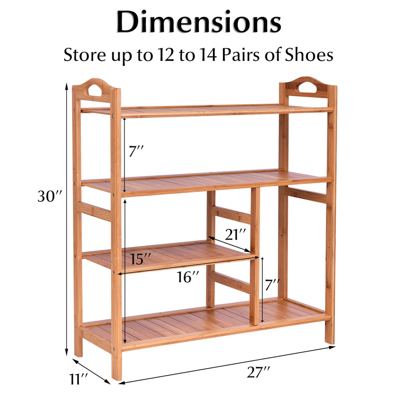 4 Tiers Multifunction Bamboo Storage Shoe Rack for Entryway Hallway