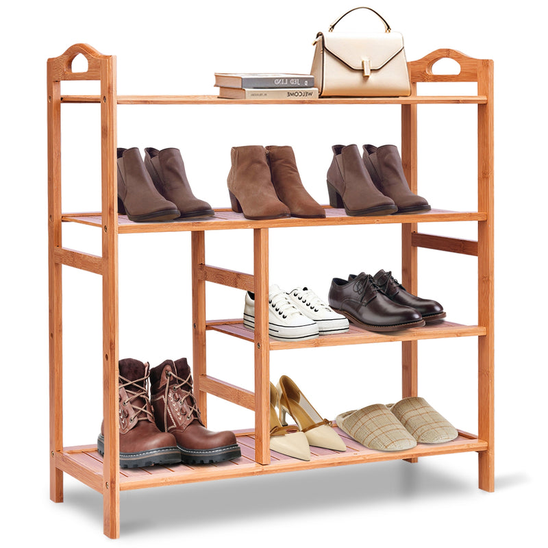 4 Tiers Multifunction Bamboo Storage Shoe Rack for Entryway Hallway