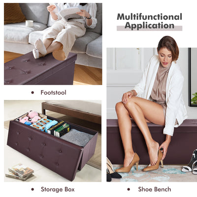 45 Inch Large Folding Ottoman Storage Seat - Brown