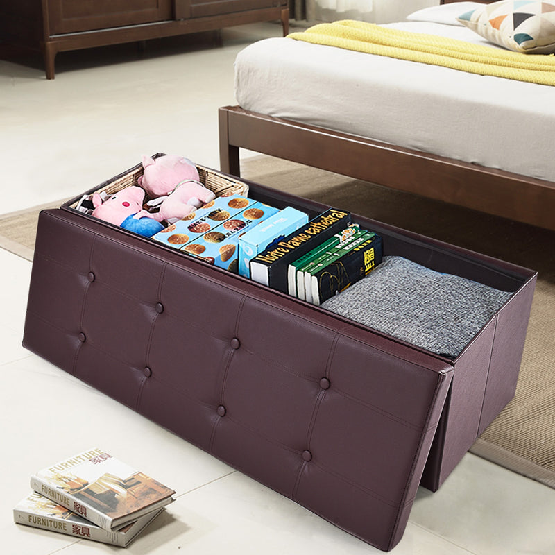 45 Inch Large Folding Ottoman Storage Seat - Brown