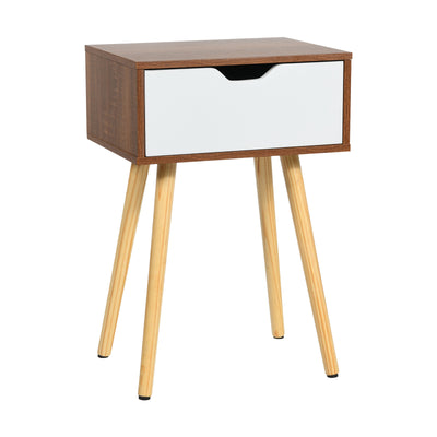 End Side Storage Drawer Nightstand with Solid Wooden Leg