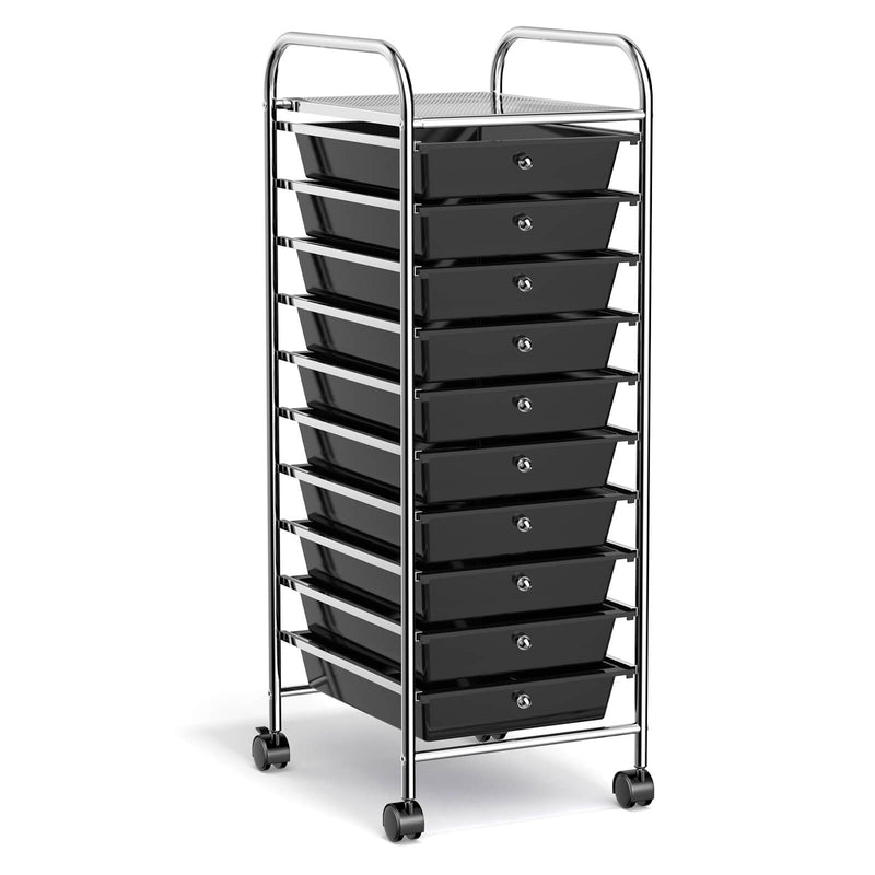 10 Drawer Rolling Storage Cart Organizer with 4 Universal Casters-Black