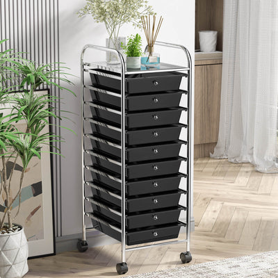 10 Drawer Rolling Storage Cart Organizer with 4 Universal Casters-Black