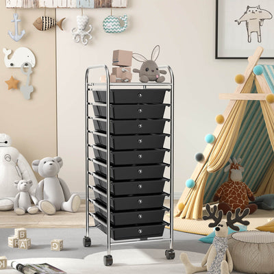 10 Drawer Rolling Storage Cart Organizer with 4 Universal Casters-Black