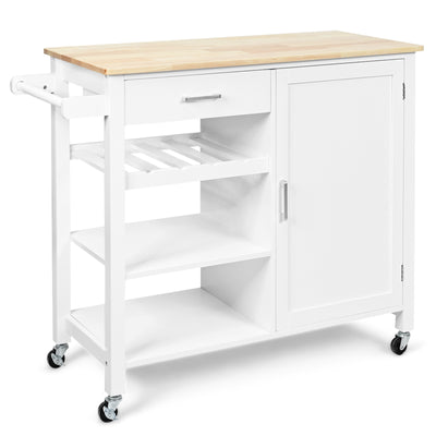 Kitchen Island Cart Rolling Serving Cart Wood Trolley-White