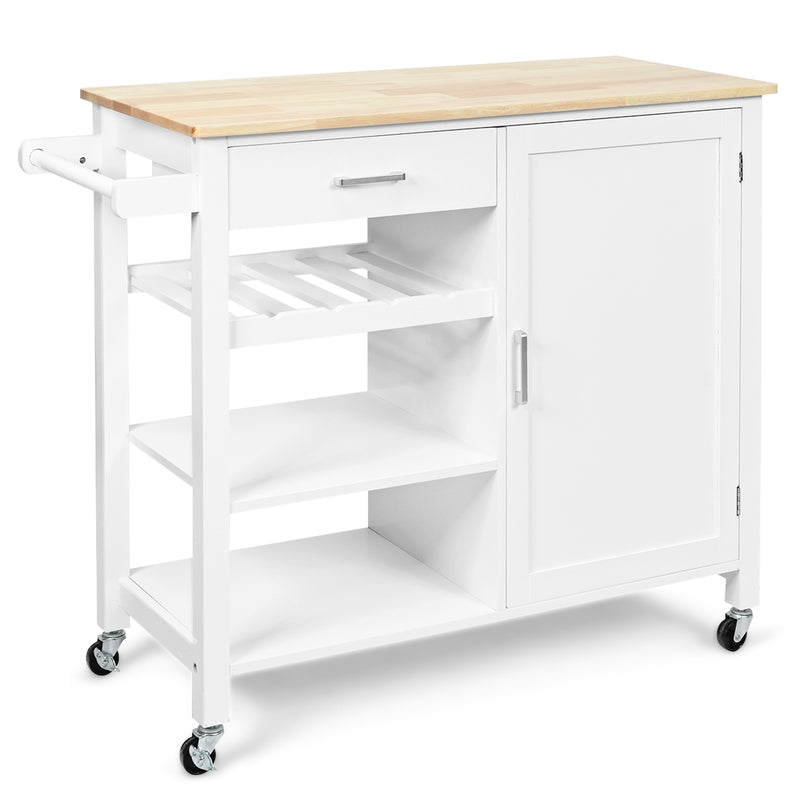 Kitchen Island Cart Rolling Serving Cart Wood Trolley-White