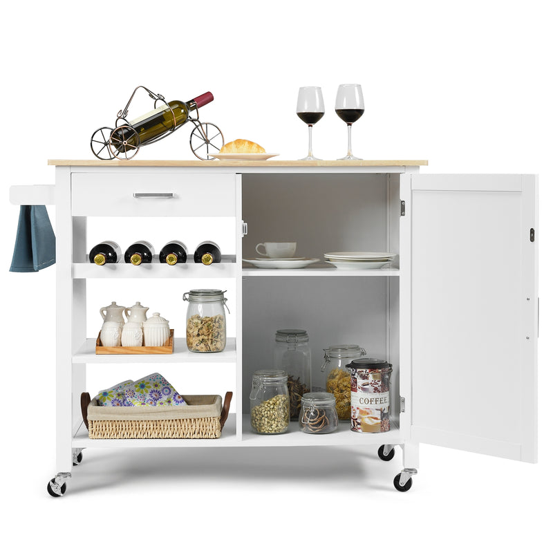 Kitchen Island Cart Rolling Serving Cart Wood Trolley-White