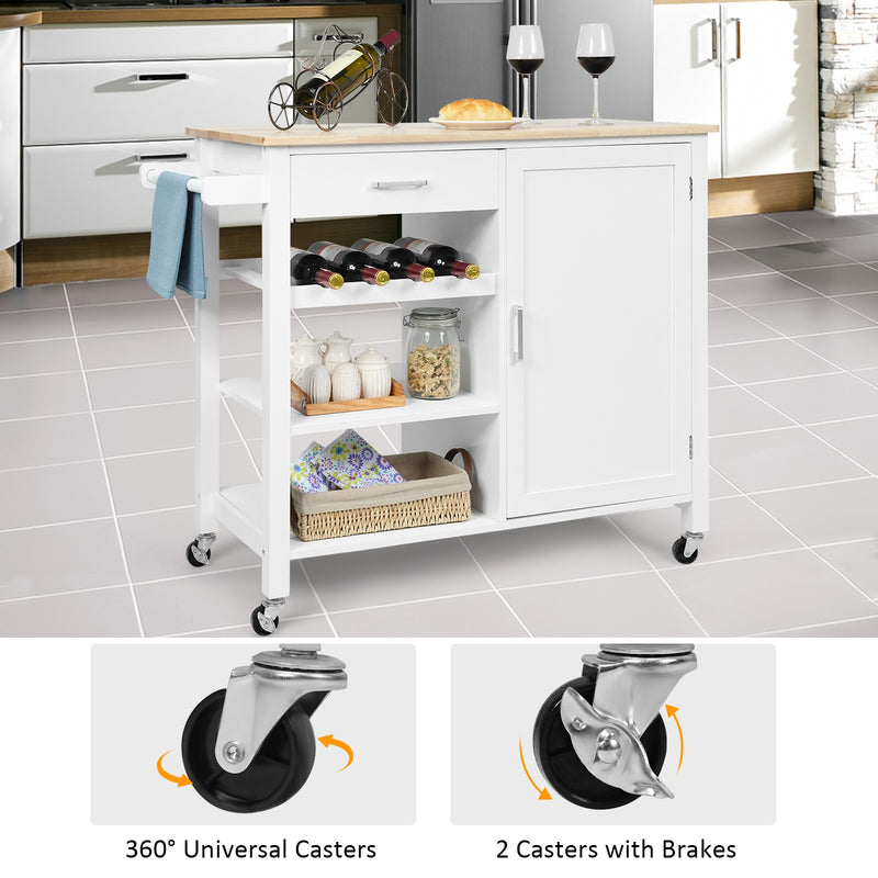 Kitchen Island Cart Rolling Serving Cart Wood Trolley-White