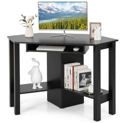 Wooden Study Computer Corner Desk with Drawer-Black