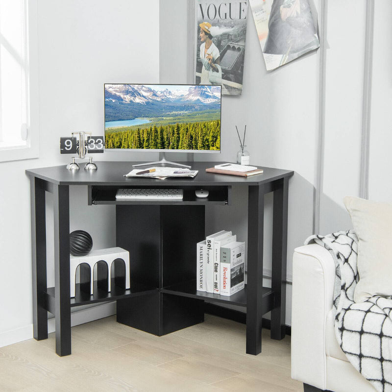 Wooden Study Computer Corner Desk with Drawer-Black