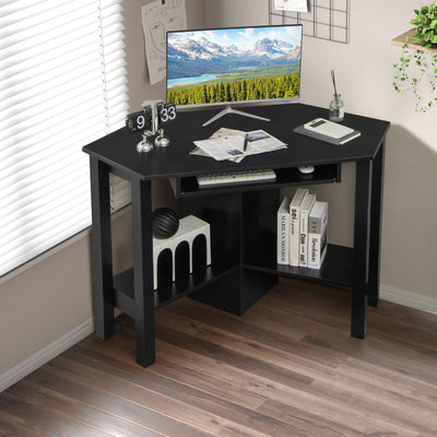 Wooden Study Computer Corner Desk with Drawer-Black