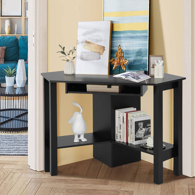 Wooden Study Computer Corner Desk with Drawer-Black