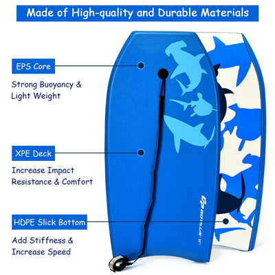 Lightweight Super Bodyboard Surfing W/Leash IXPE Deck EPS Core Boarding-L