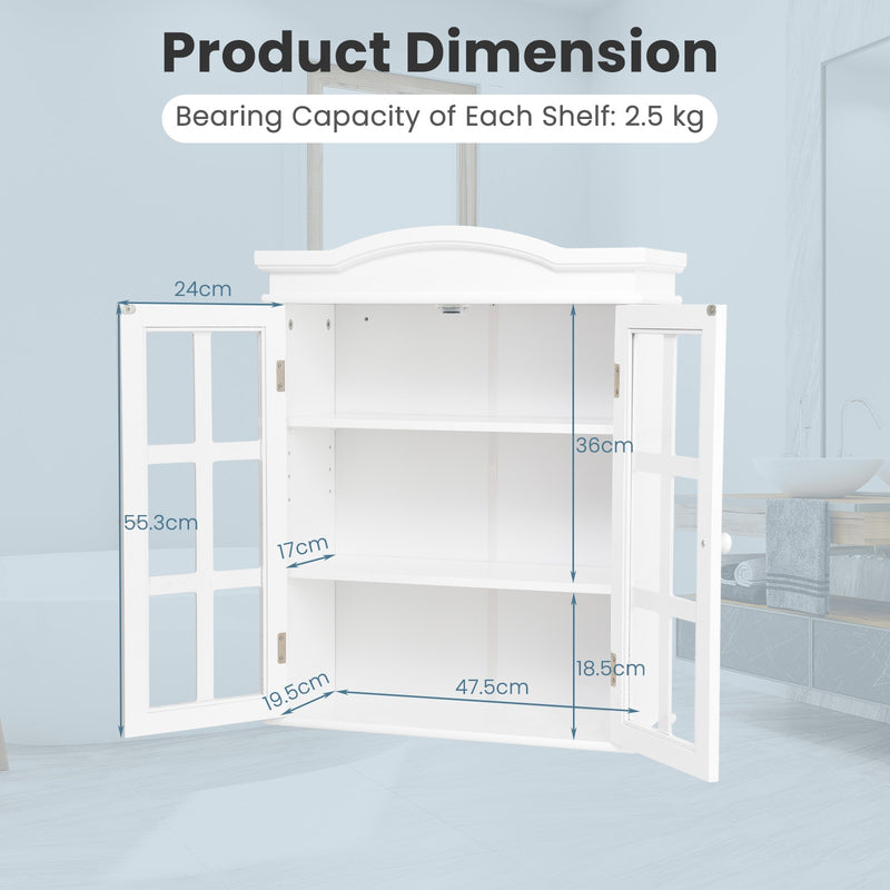 Wall-Mount Bathroom Double Doors Shelved Storage Cabinet