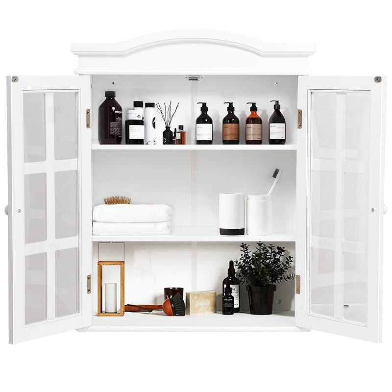 Wall-Mount Bathroom Double Doors Shelved Storage Cabinet