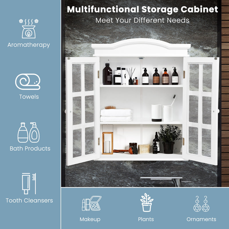 Wall-Mount Bathroom Double Doors Shelved Storage Cabinet