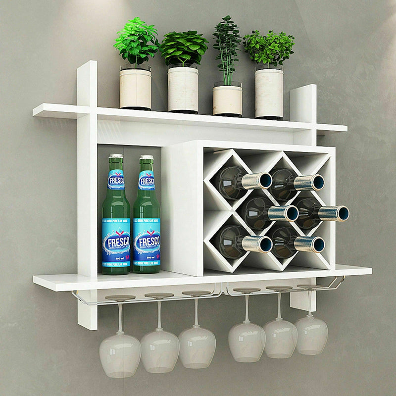 Household Wall Mount Wine Rack Organizer with Glass Holder Storage Shelf