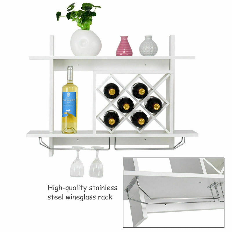 Household Wall Mount Wine Rack Organizer with Glass Holder Storage Shelf