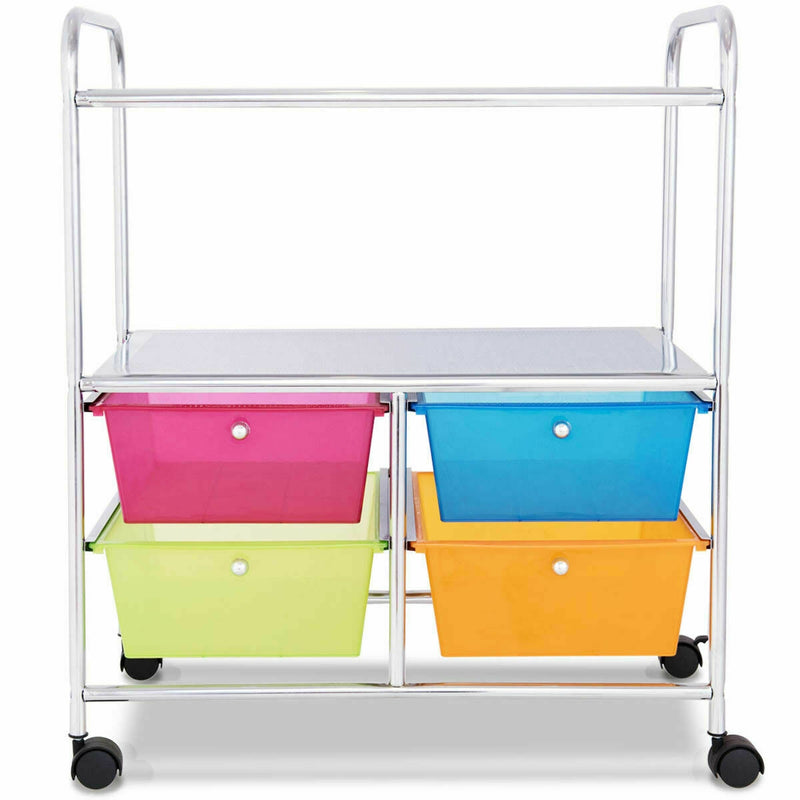 4 Drawers Shelves Rolling Storage Cart Rack-Transparent Multicolor