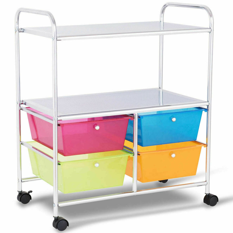 4 Drawers Shelves Rolling Storage Cart Rack-Transparent Multicolor