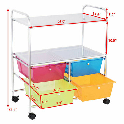 4 Drawers Shelves Rolling Storage Cart Rack-Transparent Multicolor