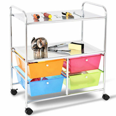 4 Drawers Shelves Rolling Storage Cart Rack-Transparent Multicolor