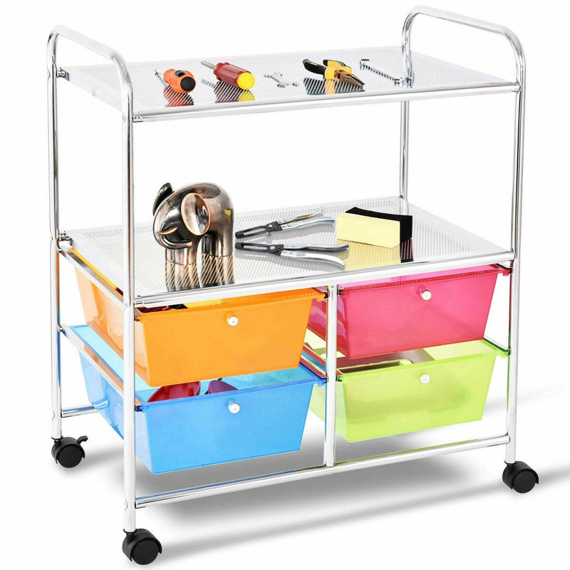 4 Drawers Shelves Rolling Storage Cart Rack-Transparent Multicolor