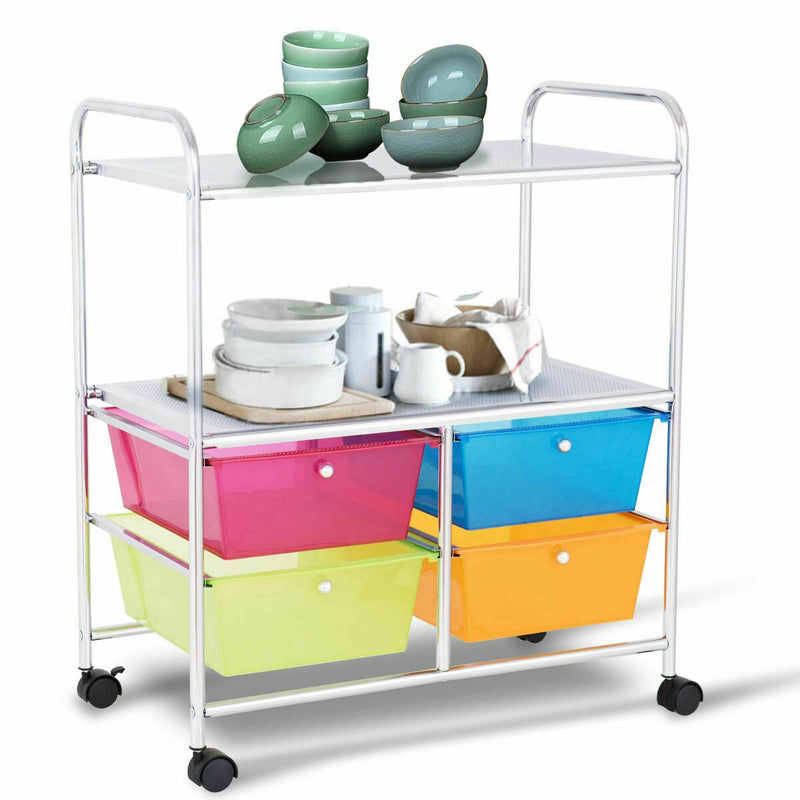 4 Drawers Shelves Rolling Storage Cart Rack-Transparent Multicolor