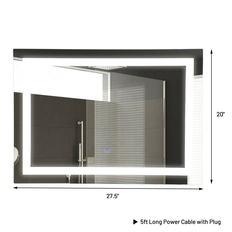 27.5 Inch LED Wall-Mounted Rect Bathroom Mirror with Touch