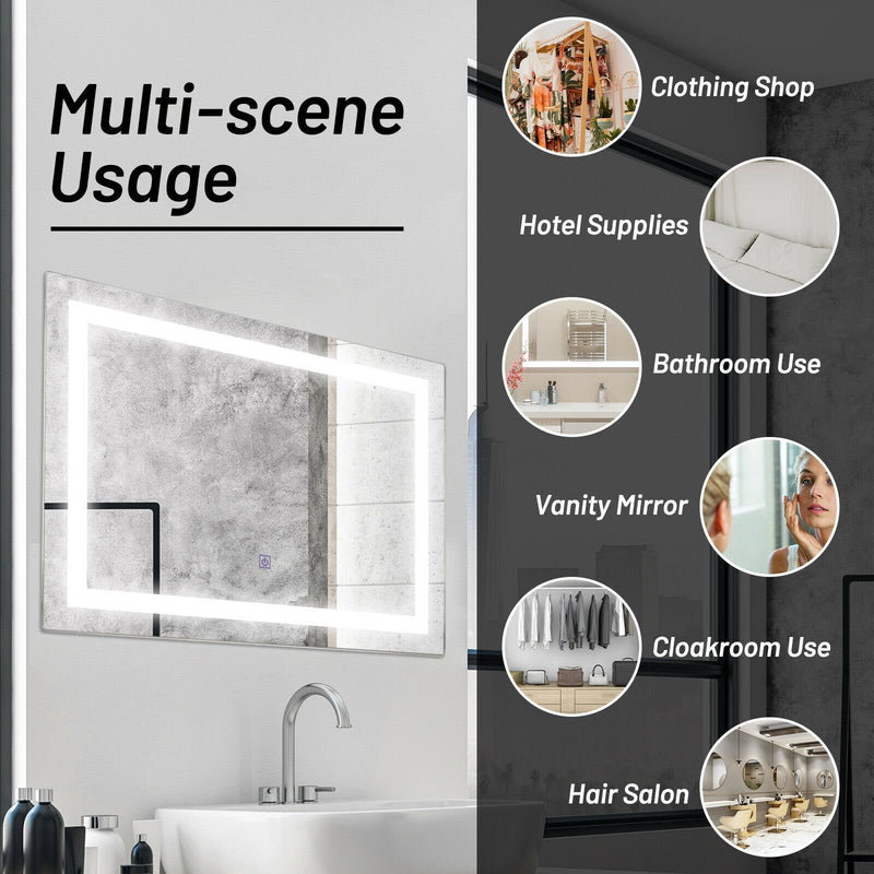 27.5 Inch LED Wall-Mounted Rect Bathroom Mirror with Touch