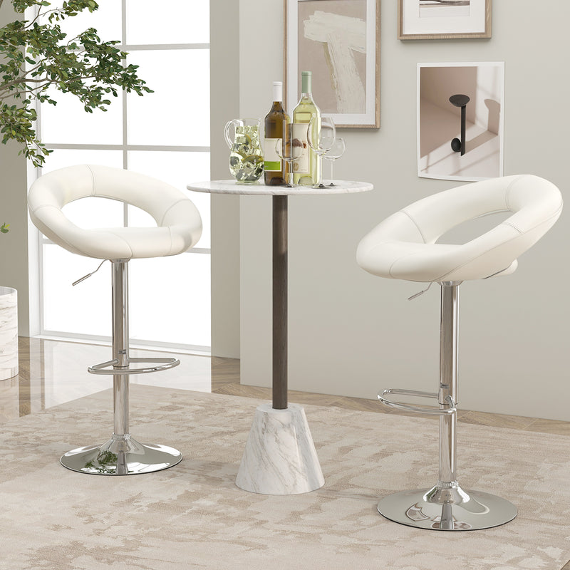 Height Adjustable Bar Stools Set of 2 with Hollow Back and Footrest-White