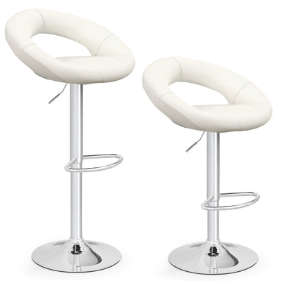 Height Adjustable Bar Stools Set of 2 with Hollow Back and Footrest-White