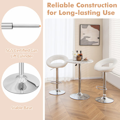 Height Adjustable Bar Stools Set of 2 with Hollow Back and Footrest-White