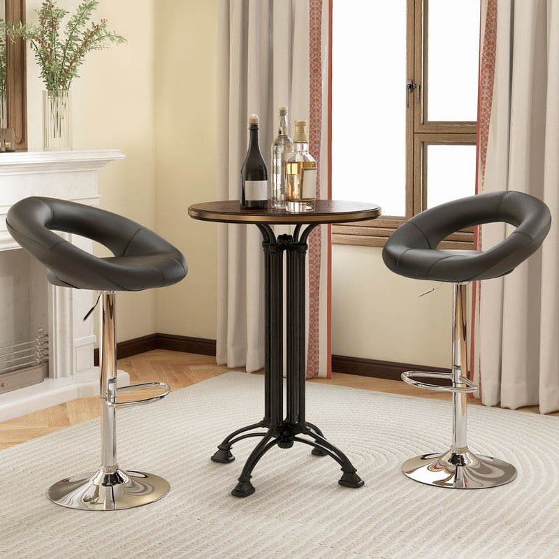 Height Adjustable Bar Stools Set of 2 with Hollow Back and Footrest-Black