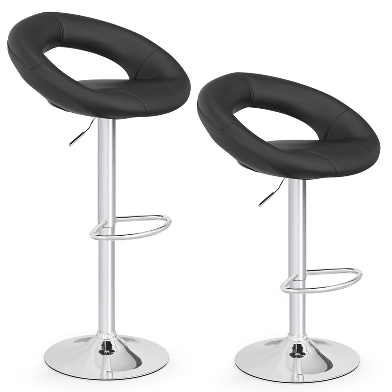 Height Adjustable Bar Stools Set of 2 with Hollow Back and Footrest-Black