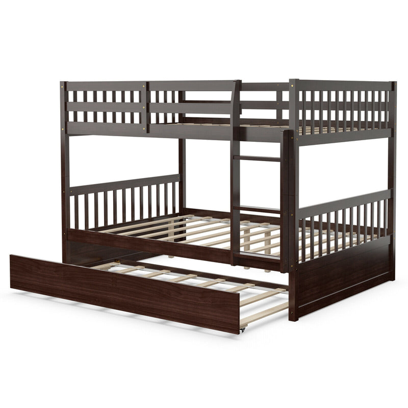 Full over Full Bunk Bed Platform Wood Bed-Brown