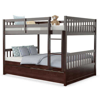 Full over Full Bunk Bed Platform Wood Bed-Brown