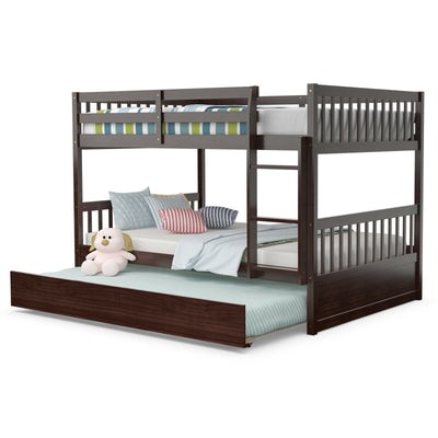 Full over Full Bunk Bed Platform Wood Bed-Brown