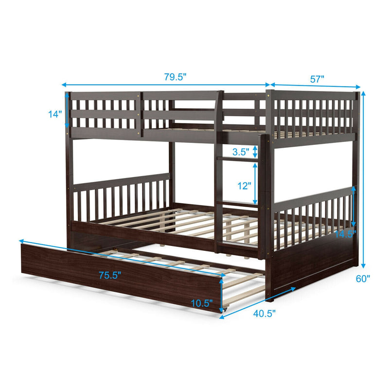 Full over Full Bunk Bed Platform Wood Bed-Brown