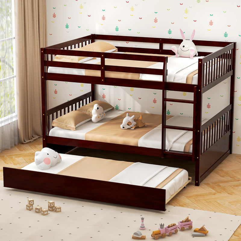 Full over Full Bunk Bed Platform Wood Bed-Brown