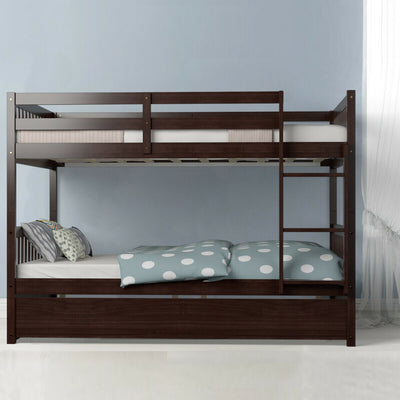 Full over Full Bunk Bed Platform Wood Bed-Brown