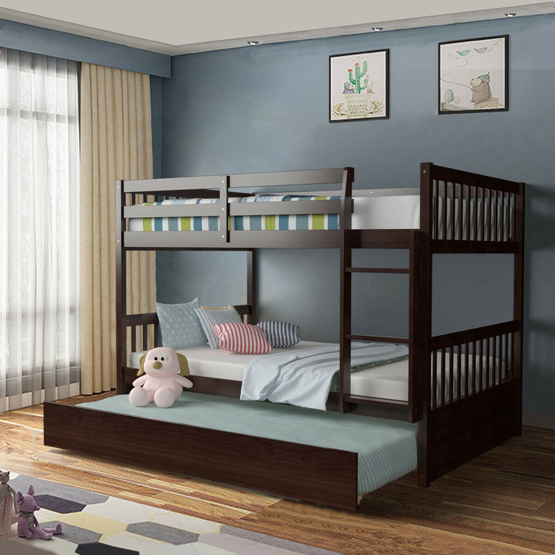 Full over Full Bunk Bed Platform Wood Bed-Brown