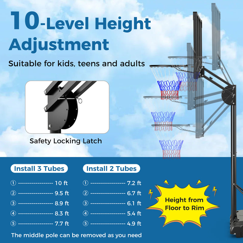 4.9-10 Feet Adjustable Basketball Hoop with Shatterproof Backboard