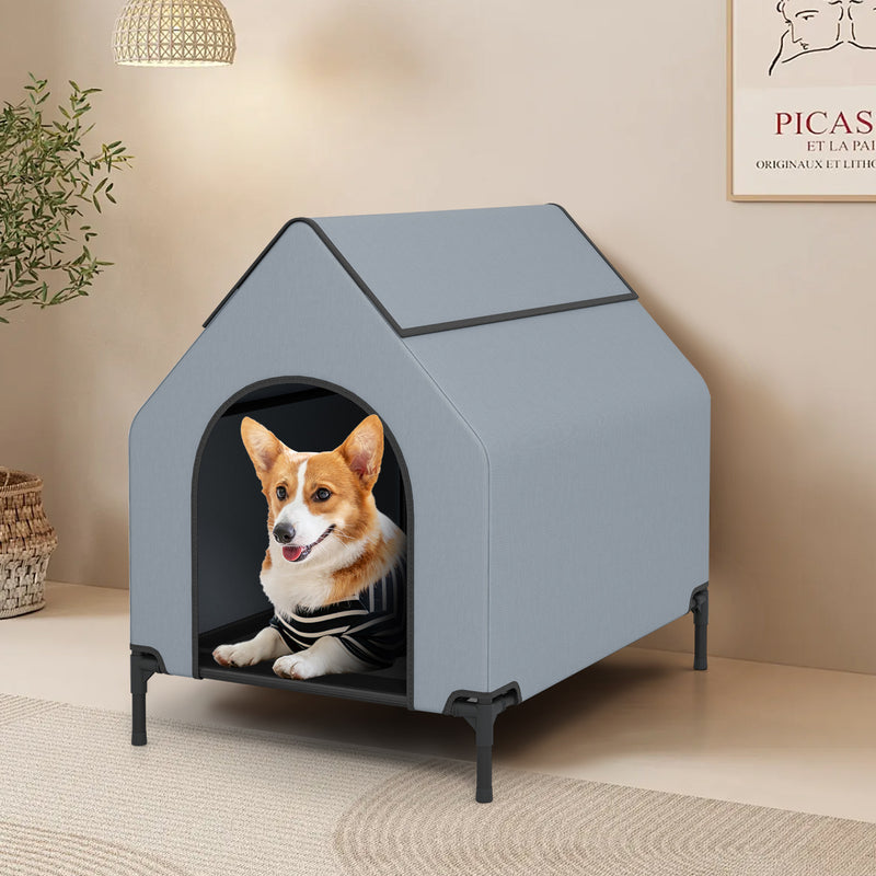 Large/Middle/Small Outdoor Elevated Pet House with Ventilated Windows-S