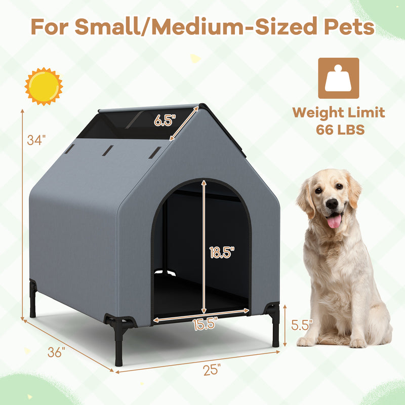 Large/Middle/Small Outdoor Elevated Pet House with Ventilated Windows-S