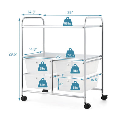 4 Drawers Shelves Rolling Storage Cart Rack-Clear