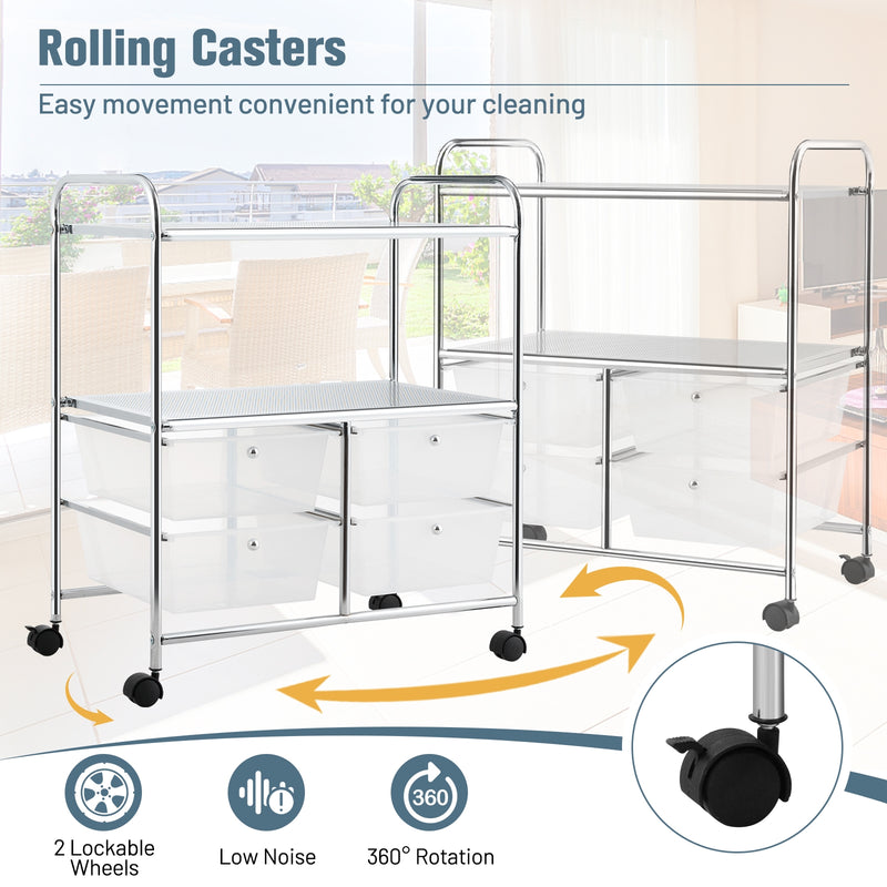 4 Drawers Shelves Rolling Storage Cart Rack-Clear