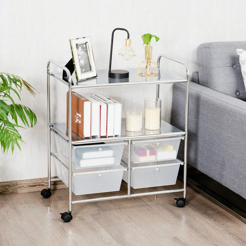 4 Drawers Shelves Rolling Storage Cart Rack-Clear