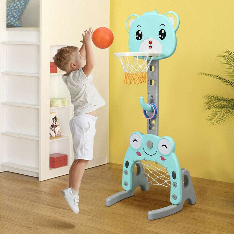 Adjustable Kids 3-in-1 Basketball Hoop Set Stand with Balls